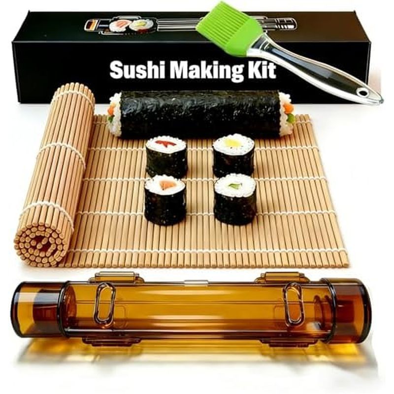 Sushi Making Kit – Clear Sushi Bazooka Roller & Bamboo Sushi Rolling Mat, Easy DIY Sushi Maker Tool 