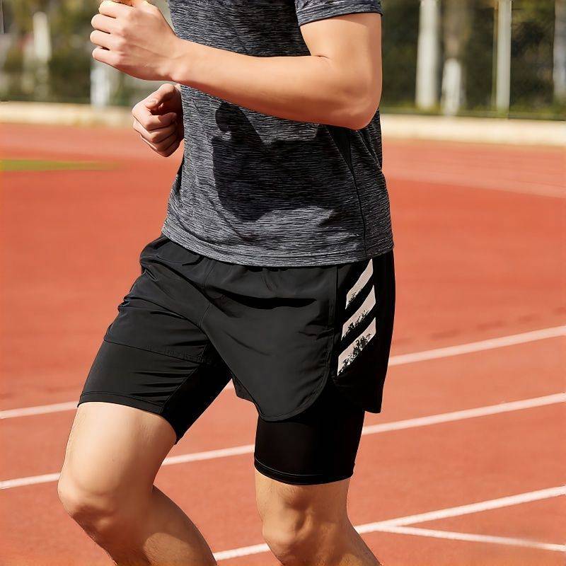 Men's Swimming Trunks Double Layer Shorts Running Sports Quick-Drying Shorts Men's Swimming Trunks D