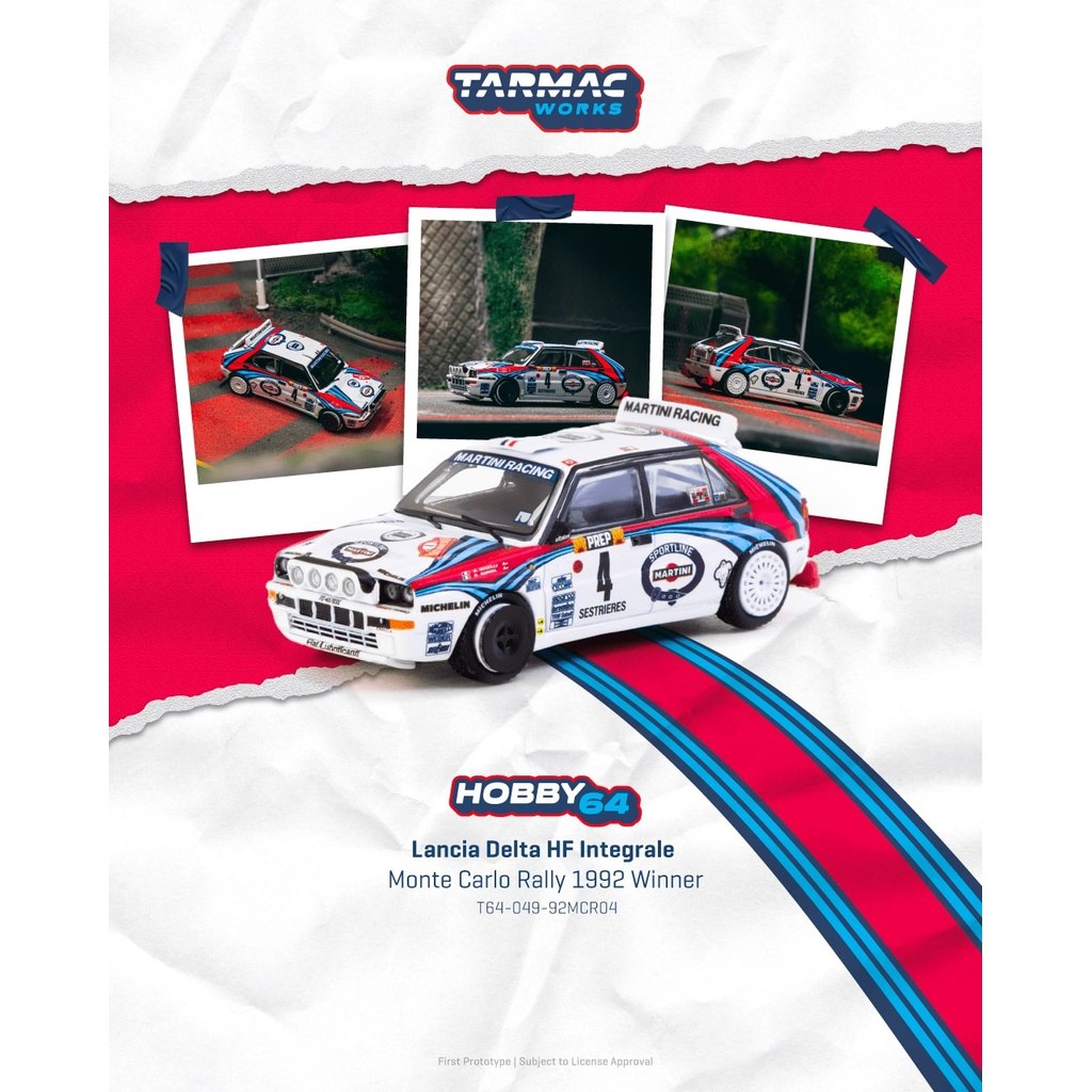 Tarmac Works 1:64 HOBBY64 Lancia Delta HF Integrale Monte Carlo Rally 1992 Winner T64-049-92MCR04