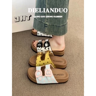 Polkadot หนาSoled Birkenstock รองเท้าแตะผู้หญิง 2026 Polka Dot รองเท้าแตะผู้หญิงเพิ่มความสูงแฟชั่น All-Match Flip-Flops Outing รองเท้าแตะ