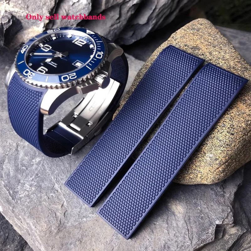 21mm Rubber Watchband for Longines Conquest HydroConquest L3.742 782 Folding Buckle Waterproof Silic