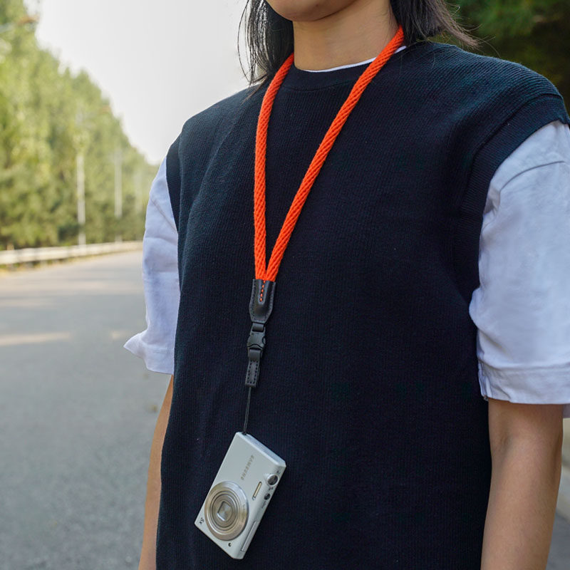 Cam-in กล้อง Lanyard ผ้าฝ้ายทอ sony สีดํา Casson zv-1 Rico GR3 Canon sx740 Single Hole แขวนคอสายคล้อ