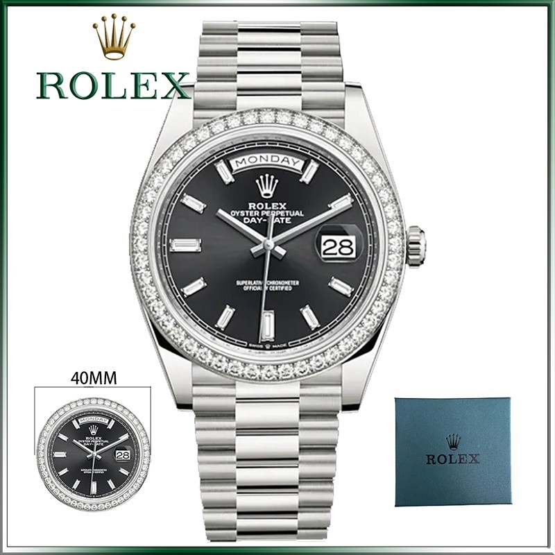 2026 Oyster Perpetual Week ปฏิทินผู้หญิงนาฬิกา 18K ทองคําขาวพร้อมนาฬิกาข้อมือแหวนด้านนอกเพชร