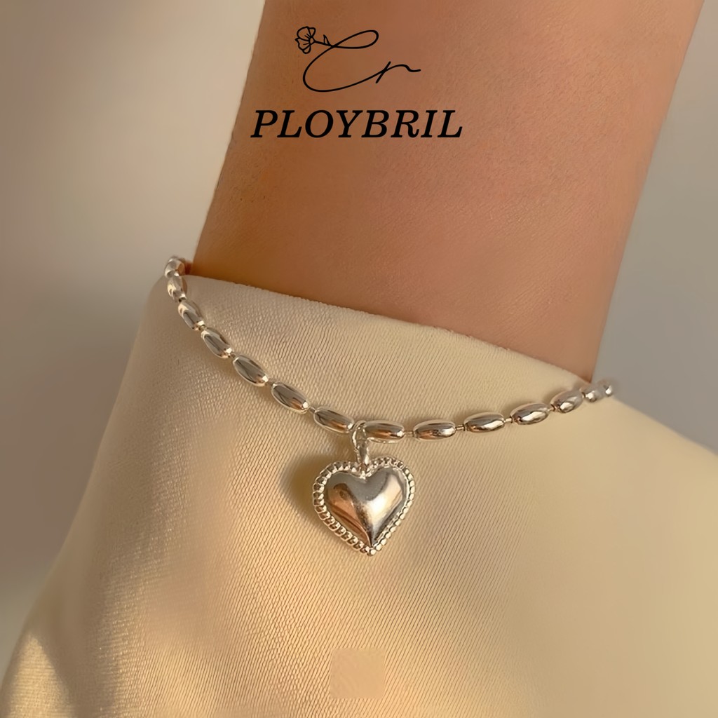 PLOYBRIL ꒰ กำไล Heart me กำไลหัวใจ กำไลเงินแท้ ปรับไซส์ได้ S035