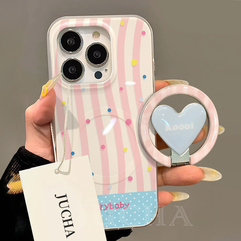 เคสแม่เหล็กลาย Polka Dot Love วงเล็บพับ Samsung S26 S22 S23 S24 S25 ultra Girl S25FE ใหม่เคสโทรศัพท์ป้องกันกรณี A56