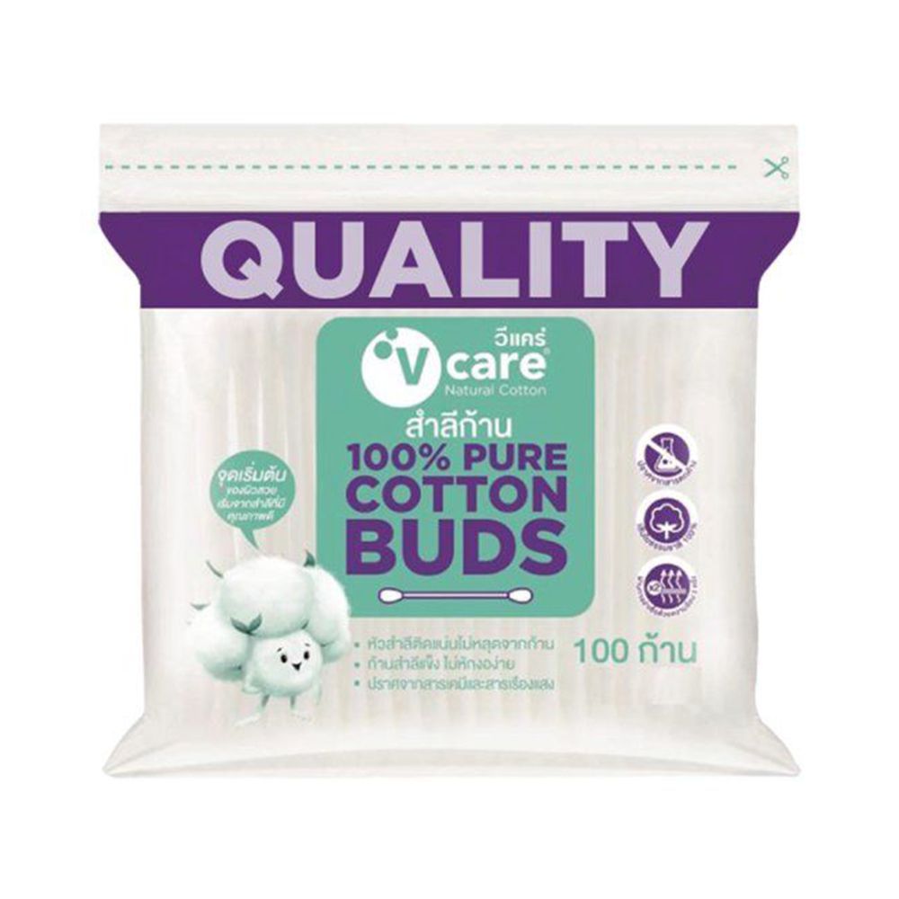 [สินค้าส่งด่วน] วีแคร์ สำลีก้าน 100 ก้าน แพ็คคู่ V CARE COTTON BUDS 100 PCS.TWINPACK