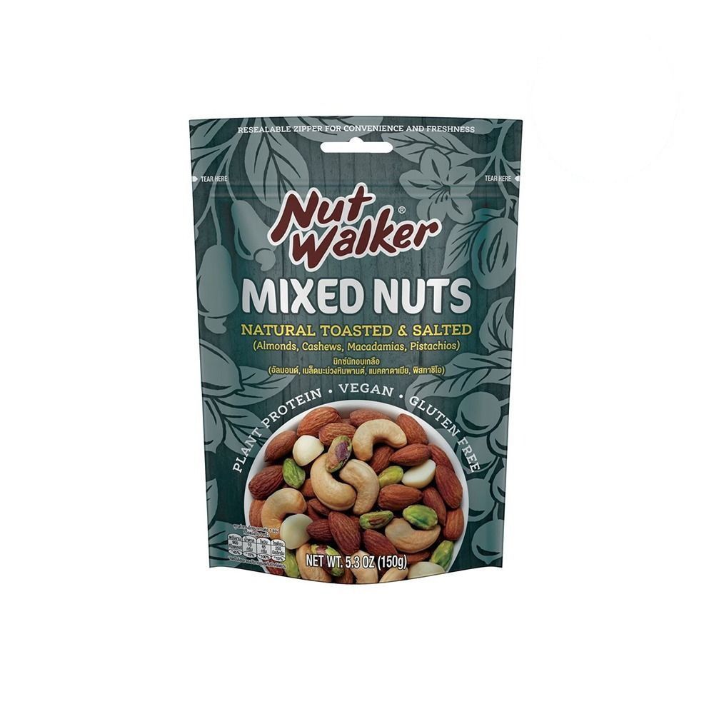 [สินค้าส่งด่วน] นัทวอล์คเกอร์มิกซ์นัทอบไม่ใส่เกลือ150ก NUTWALKER NATURAL UNSALT MIXNUTS 150 G.