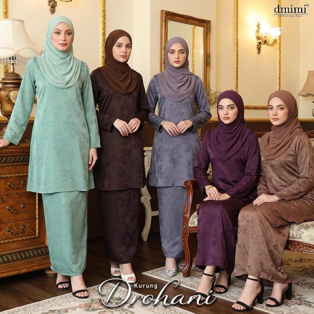 DMIMI Baju Kurung Pahang DROHANI Sulam Pahang Labuh Uragiri Damask นูนขนาดเล็กถึงขนาดบวก