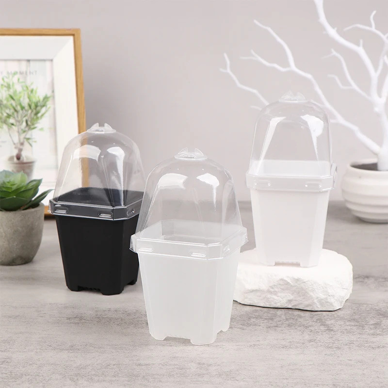 5Pcs Square Small Flower Pot Nursery Pot with Humidity Dome Transparent Gardening Pot Square Flower 
