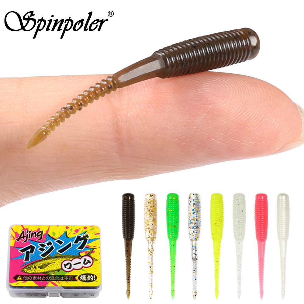 Mini Ajing Lure Spinpoler 35 มม.0.2g เรืองแสงใน Dark Worm เหยื่อ Rockfish Fishing Tackle