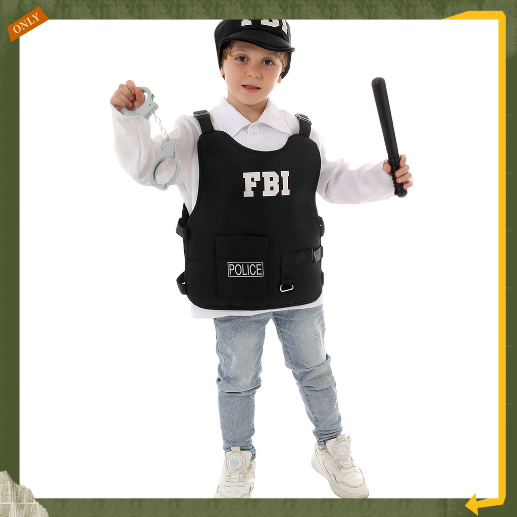 ตํารวจ cos ชุดเด็กตํารวจ cos เสื้อกั๊กโรงเรียน fbi คอสเพลย์สไตล์ใหม่ฮาโลวีนเครื่องแต่งกายเครื่องแต่ง