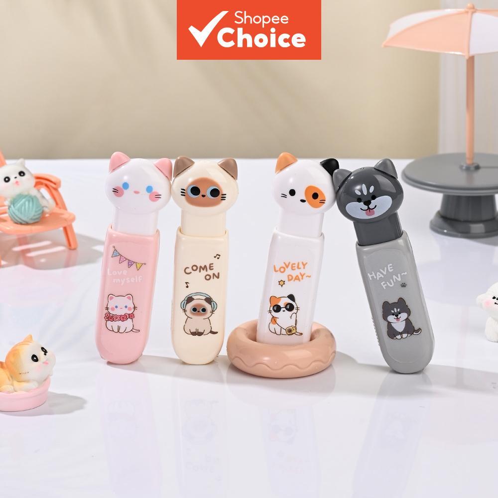 เทปลบคําผิดแมวน่ารัก 1/4 ชิ้นน่ารักการ์ตูน Kitty Press Function Correcting Tapes Office School C3168
