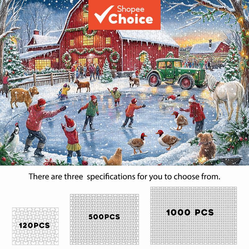 Happy Farm Skating 120-500-1000 Pieces Puzzle, Winter Skating Warm Time High Challenge Ultimate