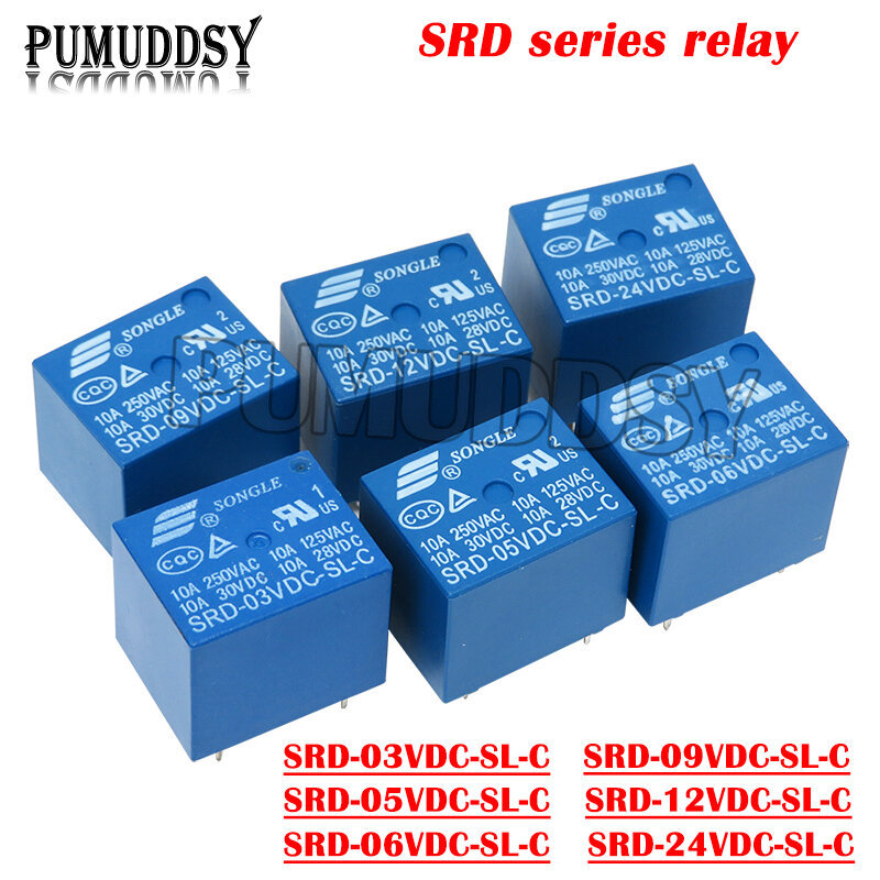 5PCS รีเลย์ SRD-03 05 09 06 24 12VDC-SL-C 5PINS 3V 5V 9V 6V 24V 12V คุณภาพสูง SRD-03VDC-SL-C SRD-05V