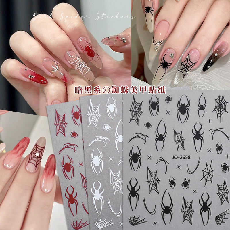 [การทําเล็บ CELIA] สติ๊กเกอร์แต่งเล็บเว็บแมงมุมฮาโลวีนรูปแบบใหม่สไตล์มืดสีแดงสวมใส่สติ๊กเกอร์ติดข้ามพรมแดนตกแต่งขายดีวัสดุทําเล็บ