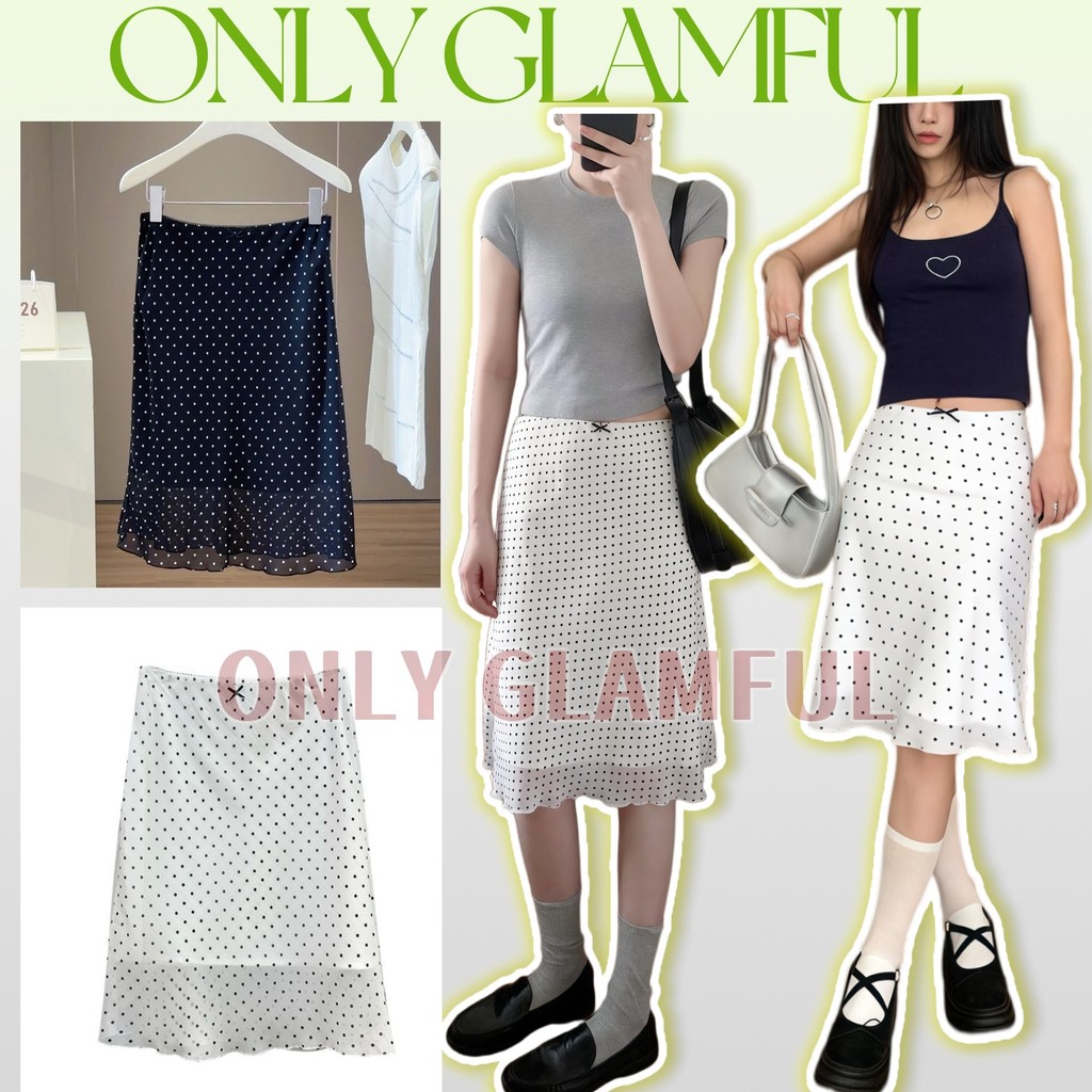 ONLY GLAMFULรุ่นขายดี 🔥สไตล์หวานลูกไม้ผ้าตาข่ายลายจุดกระโปรงทรงหางปลาฤดูร้อนเอวต่ำกระโปรงคลุมสะโพก