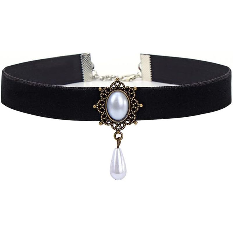 VintageVelvetChokerสร้อยคอสําหรับผู้หญิงGothicVictorianCrystalCharmsปรับสร้อยคอโซ่RetroBohoDressAcce