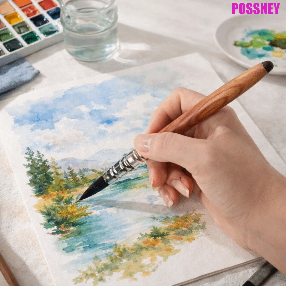 POSSNEY Art Brush, Nylon Fiber 2-in-1 Design Water Brush, Pen Head Soft Round Tip คุณภาพสูงทั้งปลายใ