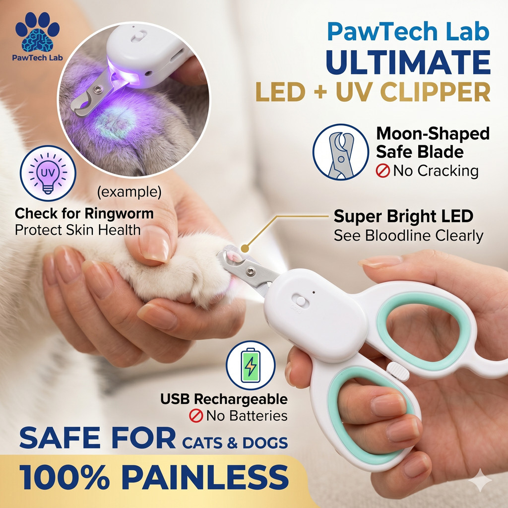 [PawTech Lab]  กรรไกรตัดเล็บแมว สุนัข | ไฟ LED ส่องเส้นเลือด | ไฟ UV ตรวจเชื้อรา | ชาร์จ USB | กรรไกรตัดเล็บมีไฟ | สำหรับมือใหม่หัดตัดและตรวจสุขภาพเบื้องต้น