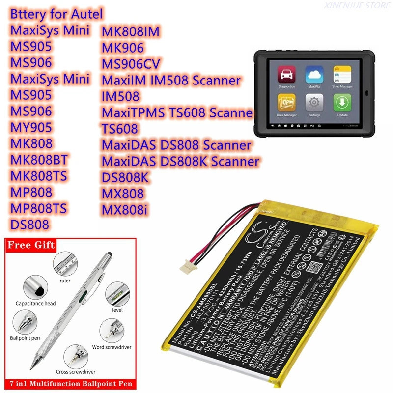 CS แบตเตอรี่ 4250mAh MLP5070111 สําหรับ Autel MaxiSys Mini,MS905,MS906,MY905,MK808,MK808BT,MK808TS,M
