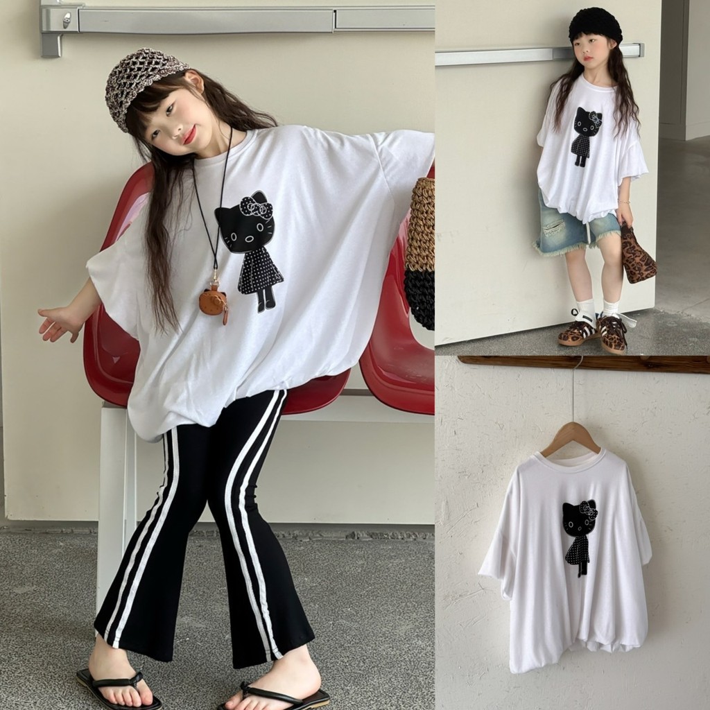 PRETTY BABY เสื้อยืดเด็ก เสื้อโอเวอร์ไซส์ ทรงบอลลูน ลายการ์ตูน (2195)