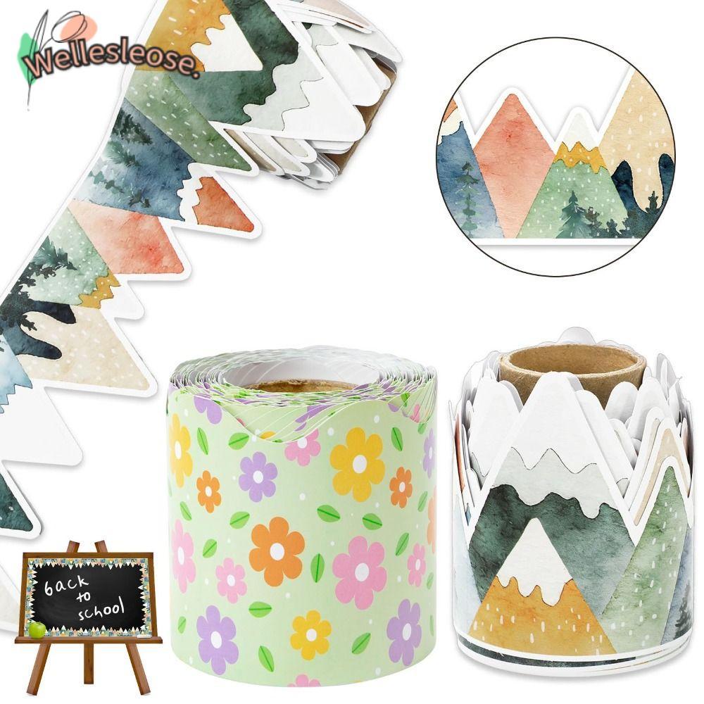 WELLE โปสเตอร์ชายแดนสติกเกอร์,กันน้ํา DIY กระดาษขอบหยัก,ดอกไม้ตกแต่งผนังสําหรับห้องเรียน Bulletin Board Home Party