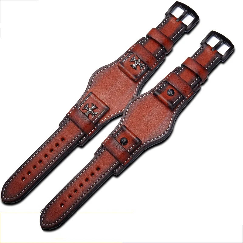 Leather Retro Strap Hand Brushed Watch Chain Base Style Leather Strap For Fossil Panerai Rolex Tudor