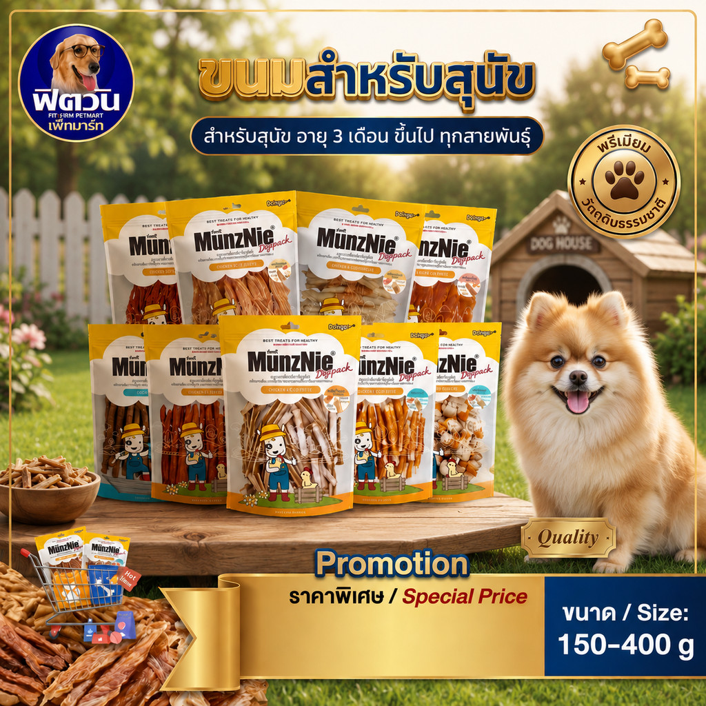ขนมสุนัข MunzNie สูตรไก่ เคี้ยวเพลิน ขนาด 250 350 กรัม {ขนม}