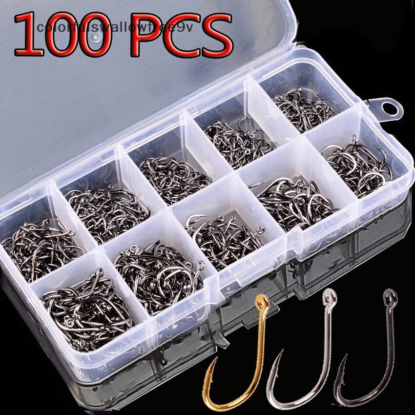 Cswr 100 ชิ้นตะขอตกปลาชุดเหล็กคาร์บอนวงกลมเดียวตะขอตกปลา Fly Fishing Jip Barbed ปลาคาร์พตะขอ Sea Tale อุปกรณ์เสริม Glory
