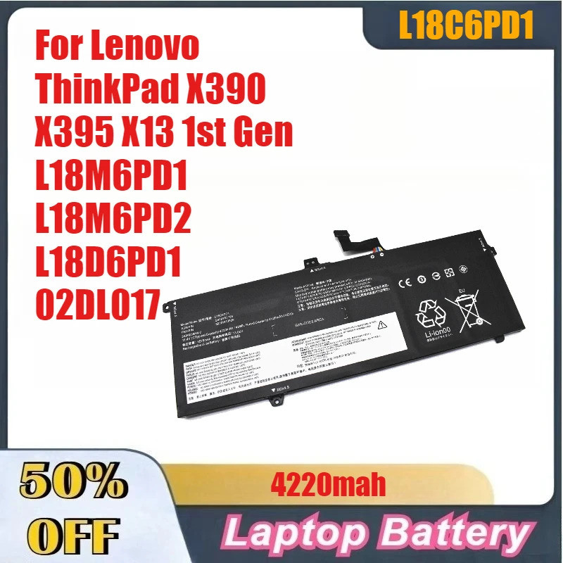 4220mAh คุณภาพสูง L18C6PD1 แบตเตอรี่แล็ปท็อปสําหรับ Lenovo ThinkPad X390 X395 X13 1st Gen L18M6PD1 L