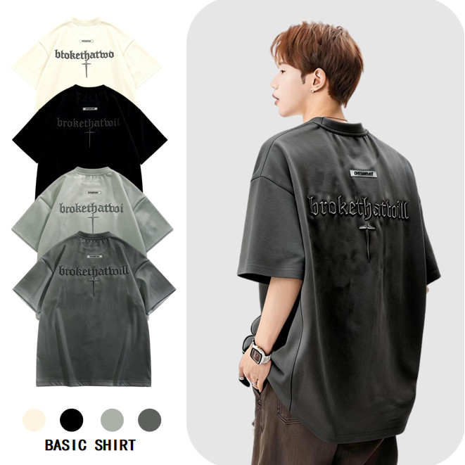 เสื้อยืดคอกลม แขนสั้น ผ้ากํามะหยี่ ลายกวาง เรียบง่าย สไตล์ญี่ปุ่น ฮาราจูกุ แฟชั่นสําหรับผู้ชาย