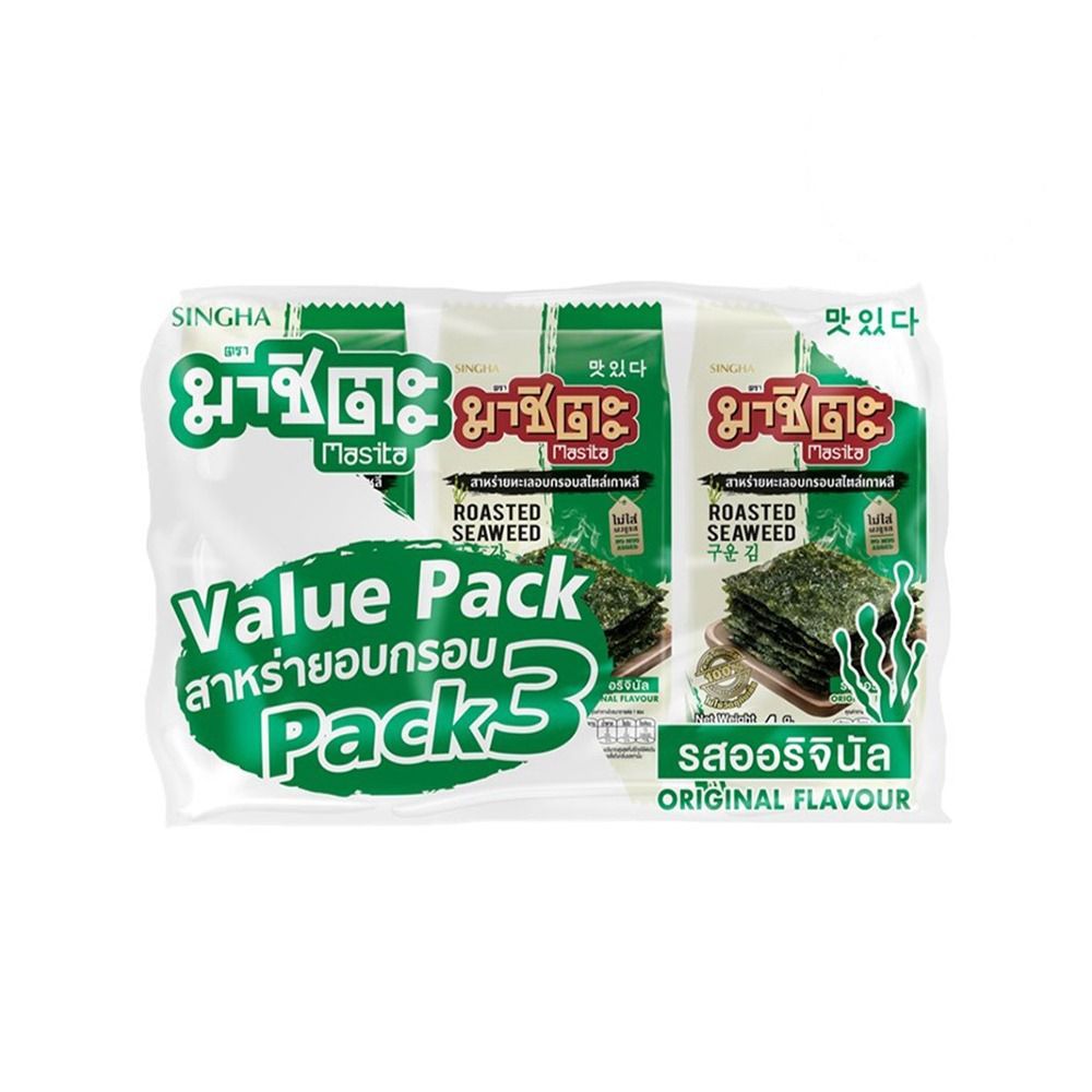 [สินค้าส่งด่วน] มาชิตะสาหร่ายอบรสออริจินัล 4ก. แพ็ค 3 MASITA ROASTED ORIGINAL 4G. PACK 3