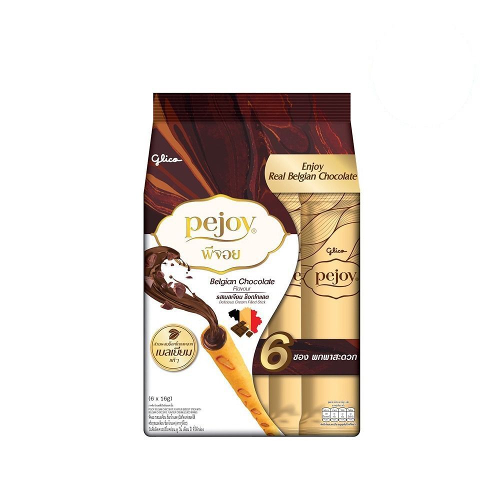 [สินค้าส่งด่วน] กูลิโกะพีจอยเบลเจียนช็อกโกแลต 16กรัม แพ็ค6 GLICO PEJOY BELGIAN CHOCOLATE 16G PACK6