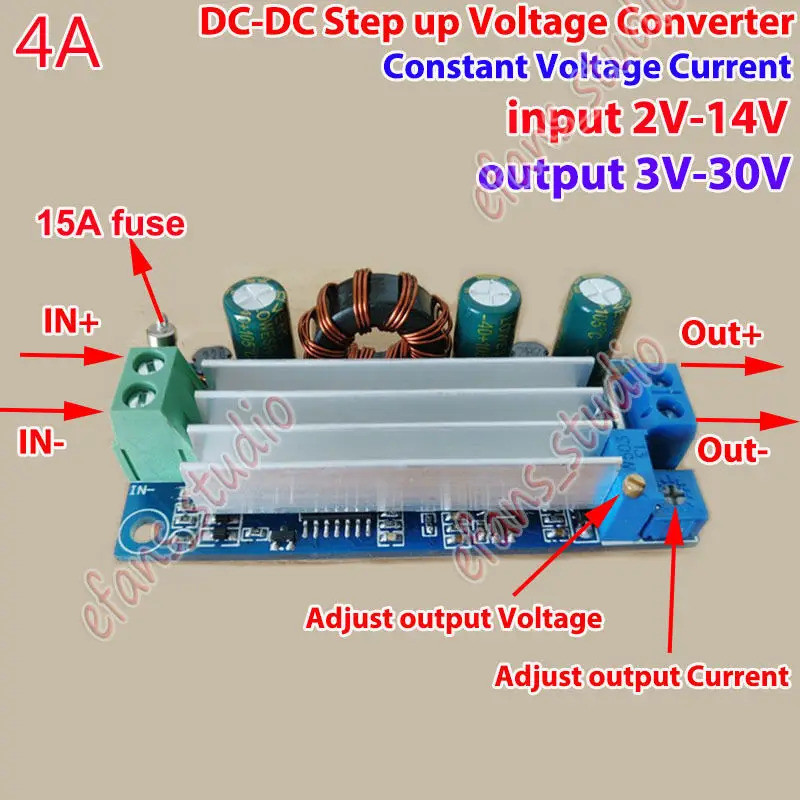 DC-DC Step Up Boost Converter 2V-14V ถึง 3V-30V 4A CC CV โมดูลปรับตัวควบคุมแหล่งจ่ายไฟ 3.7V 5V 6V 9V