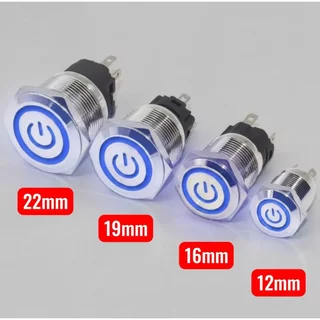 สวิตช์ไฟ สวิตช์ปุ่มกดโลหะมีไฟ DC 12-24V แบบกดติด-กดดับ กันน้ำ แข็งแรงทนทาน ขนาด 12mm / 16mm / 19mm / 22mm
