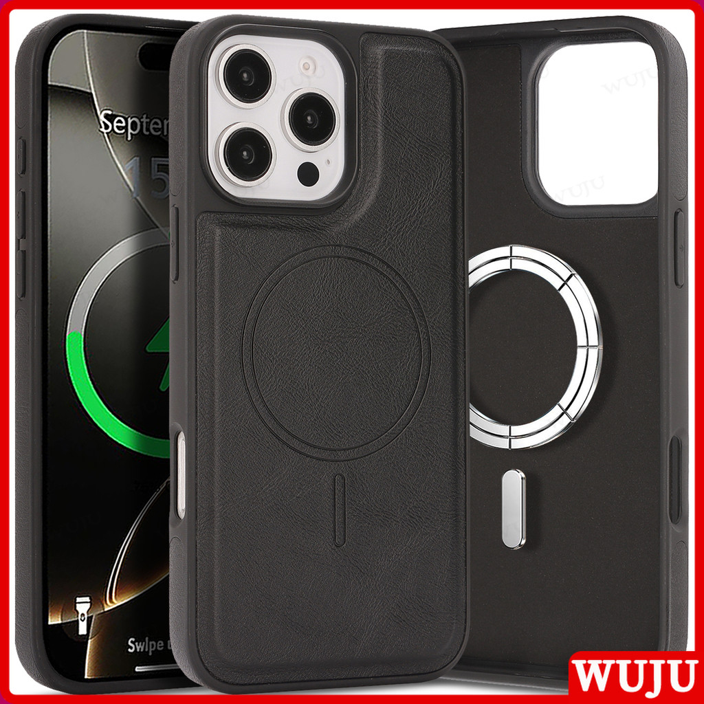 WUJU Premium Leather Grip Magnetic Case เข้ากันได้กับ IPhone 17 16 15 14 13 12 Pro Max, พร้อม Drop-proof และกันกระแทก, การป้องกันเลนส์ที่ครอบคลุม