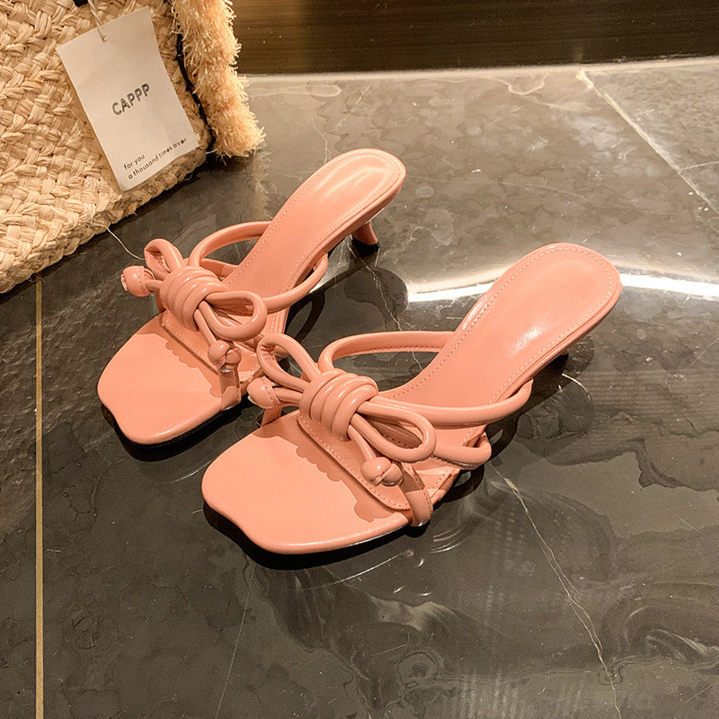 Square Toe Stiletto รองเท้าแตะสไตล์แฟชั่นผู้หญิง Plus Size 42