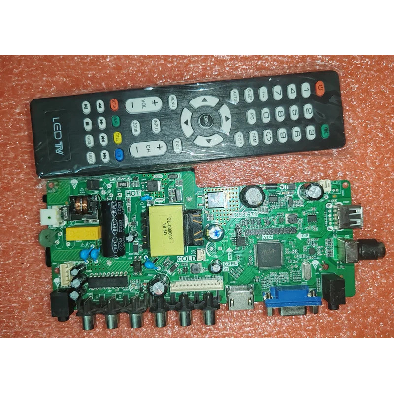T.R83.671 T.R85.671 เมนบอร์ด LED TV สามในหนึ่งเดียว ทดสอบ ภาพถ่ายทางกายภาพสําหรับ 18-45v 540ma