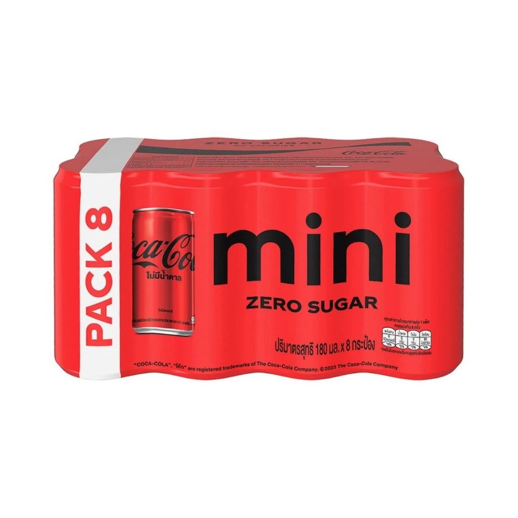 โค้ก ซีโร่ไม่มีน้ำตาล(Coke Zero Sugar 180ml. Pack8)