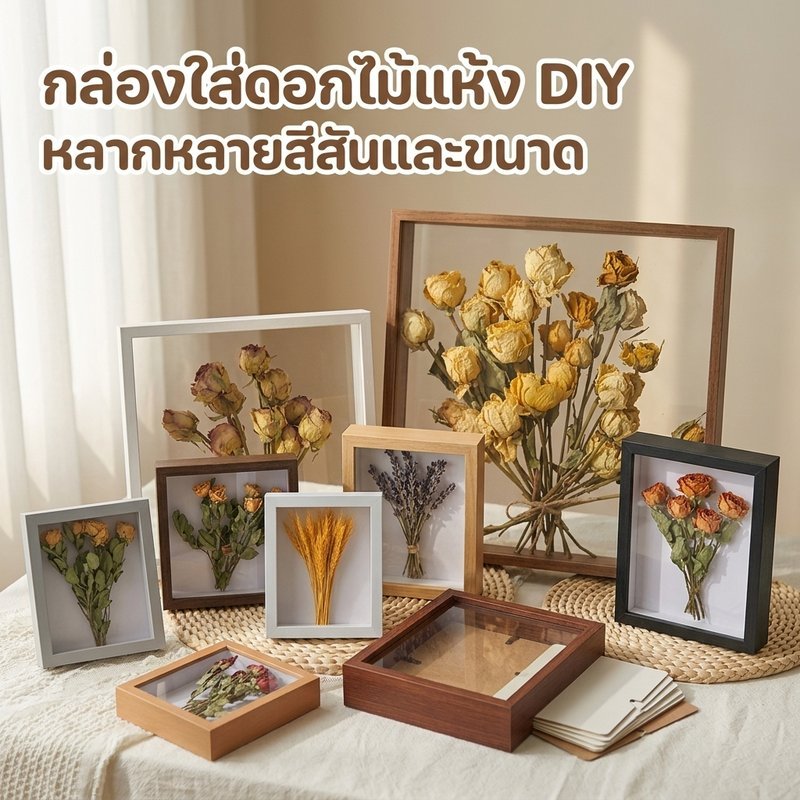 DIY ดอกไม้กรอบดอกไม้แห้งกล่องแสดงไม้ Hollow โต๊ะตกแต่งผนัง A4 8 นิ้วสีน้ําตาล