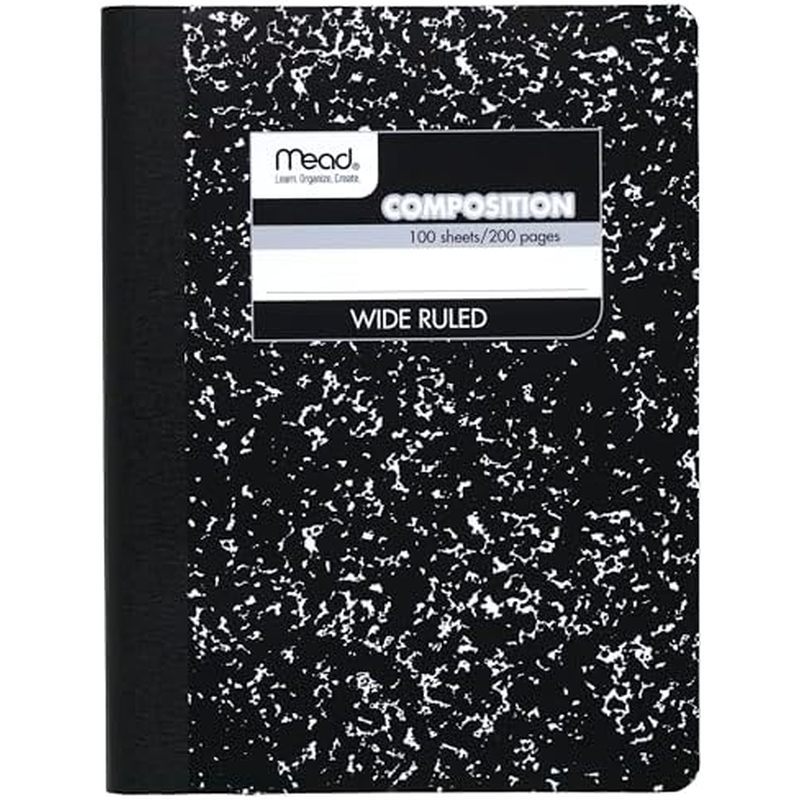Mead Composition Notebook, 12 Pack, Wide Ruled Paper, 7-1/2" x 9-3/4", 100 Sheets per Comp Book, Bla