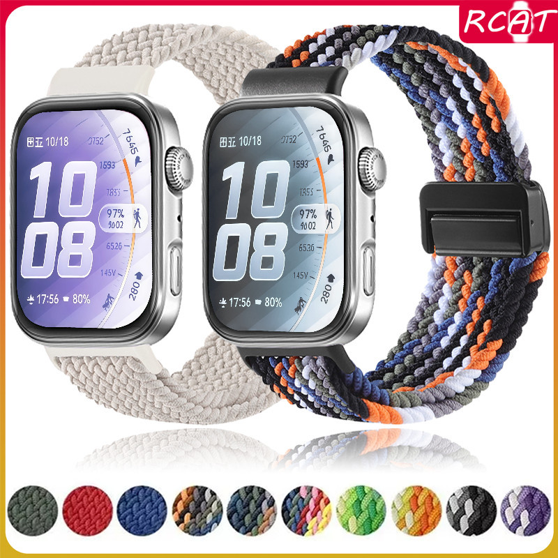 สายไนลอนอ่อนกีฬา for Huawei Watch Fit 5 4 3 / 5 Pro / 4 Pro  ถักแม่เหล็กหัวเข็มขัดลมหายใจสายรัดข้อมืออุปกรณ์เสริม