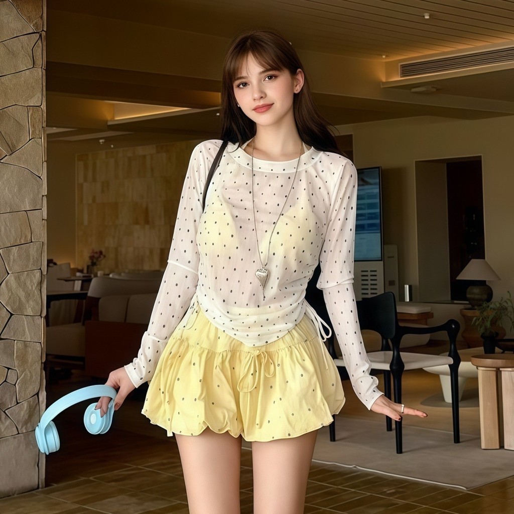 ชุดคลุมว่ายน้ำแขนยาว Gwenny สไตล์หวาน ๆ กับลายจุด เพอร์เฟกต์สำหรับวันหยุดริมชายหาด