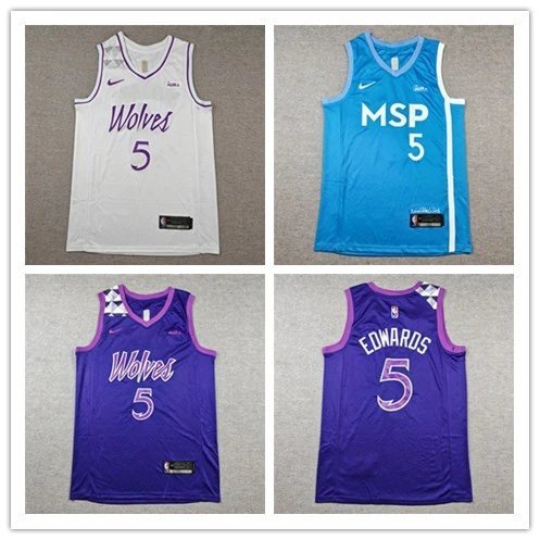 American Version Forest Wolves No. 5 Edwards ชุดบาสเก็ตบอล 2026 City Edition Retro Light Blue สีม่วง