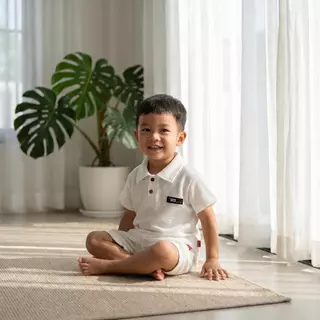 [Cotton Life]ชุดเด็กผู้ชายเรียบง่าย ทนทาน ระบายอากาศดี ชุดเสื้อ+กางเกงฤดูร้อน