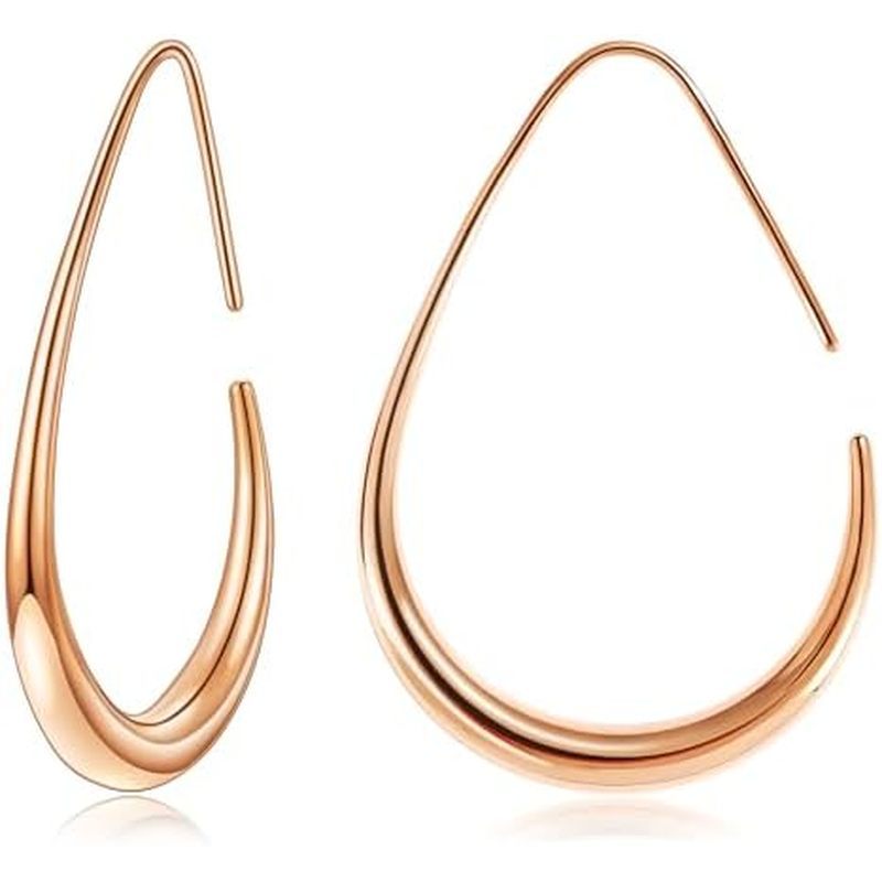 Gacimy Teardrop Hoop Earrings for Women, 14K Gold Plated Oval Pull Through Hoop Earrings for Women