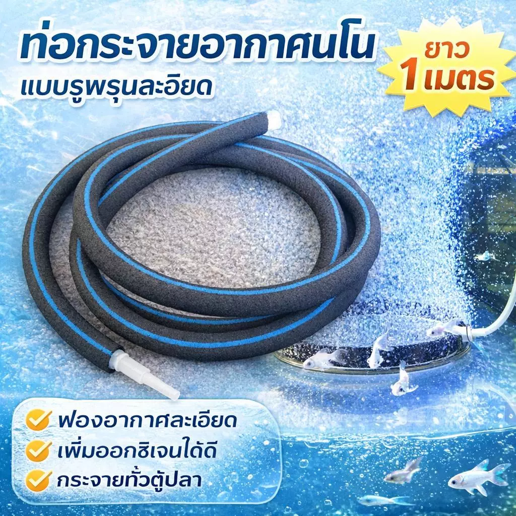 สายเติมอากาศ OXYGEN RING ฟองละเอียด เมตรละ สำหรับตู้ปลา บ่อน้ำ