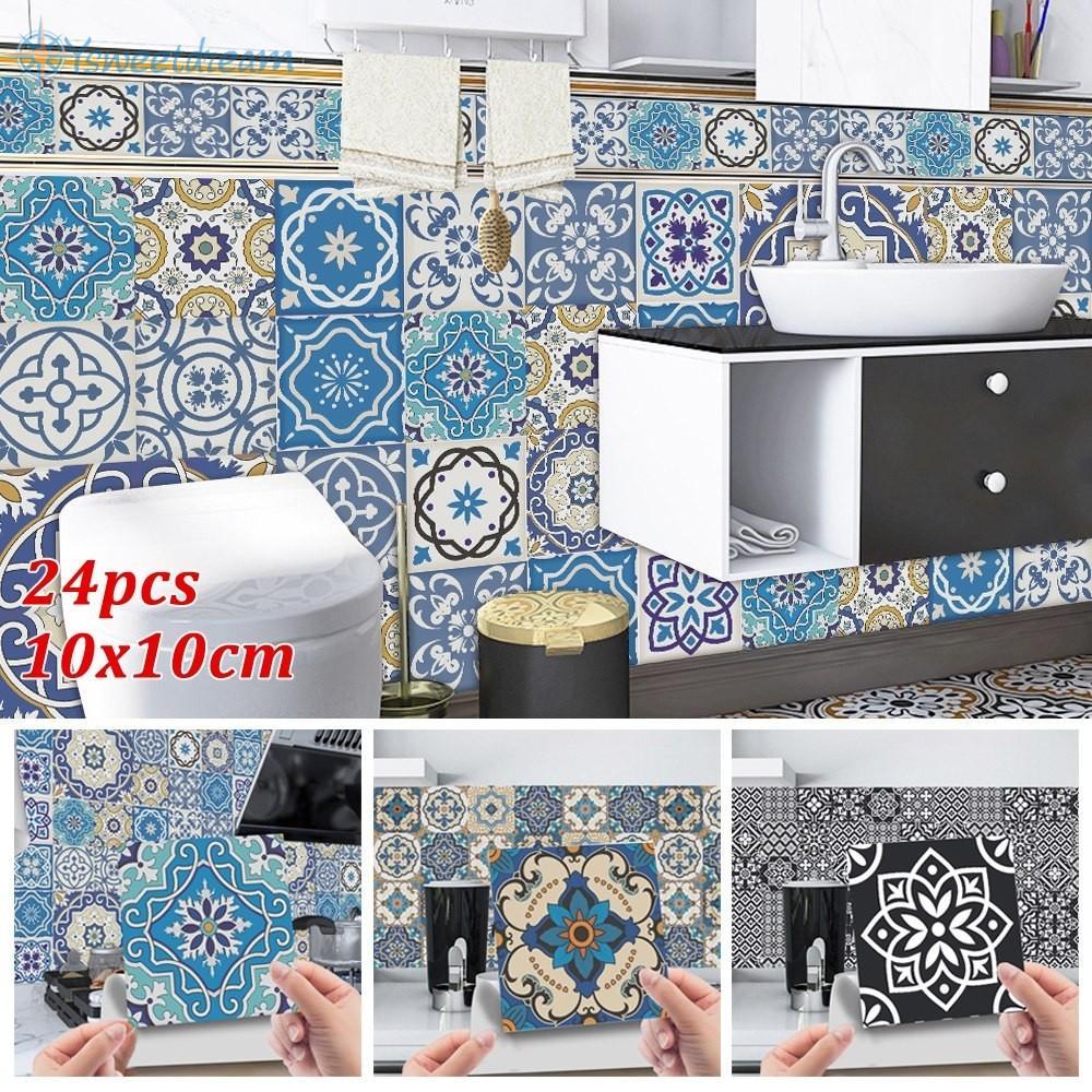 【SWTDRM】Practical Tile Stickers 24pcs/Set 10*10cm Vintage/Retro Wall Tile Paint