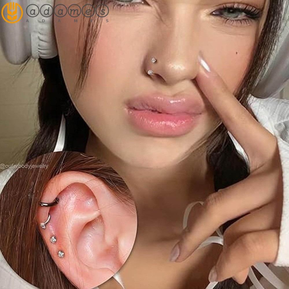 ADAMES 2 PCS แหวนจมูก,สแตนเลส C รูปกระดูกอ่อน Helix ต่างหู,อินเทรนด์เจาะเครื่องประดับ Zirconia Elegant Daith เจาะเครื่องประดับ Party
