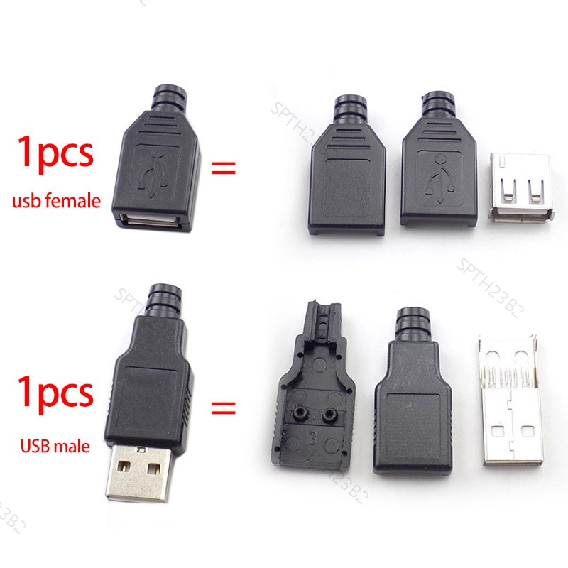 10pcs ประเภท A หญิงชาย Mirco USB 2.0 ซ็อกเก็ต 4 Pin Connector ปลั๊กพลาสติกสีดํา TH23B2